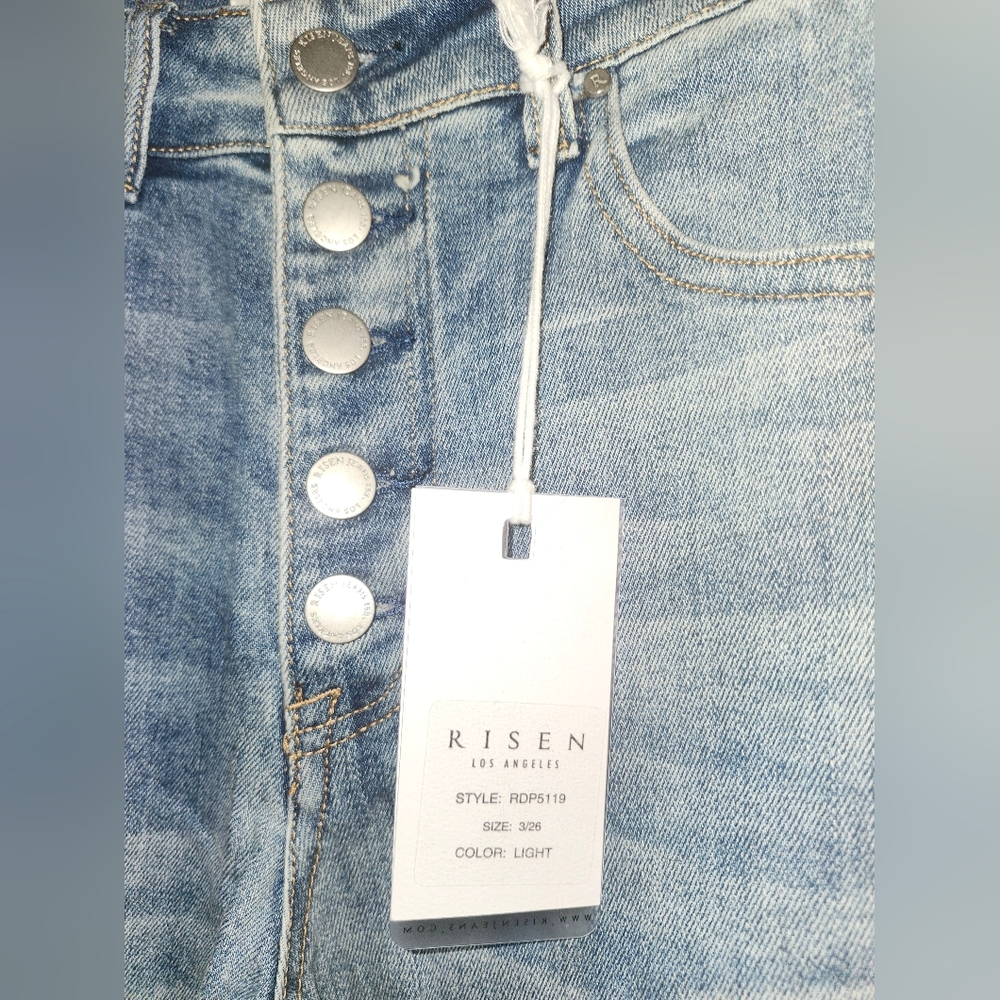 NWT Risen "Button Fly High Rise Straight Leg" Light Distressing Light Wash 3/26 - Picture 5 of 11